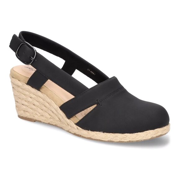 Easy Street Womens Stargaze Espadrille Wedge Sandals Black 6 MSRP $69 - Picture 1 of 6